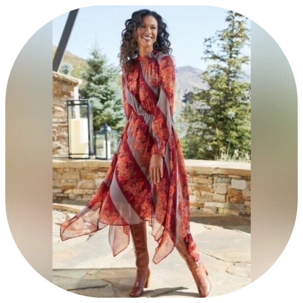 NEW SOFT SURROUNDINGS Woodland Manor Midi LARGE/14-16 Dress, Handkerchief $120